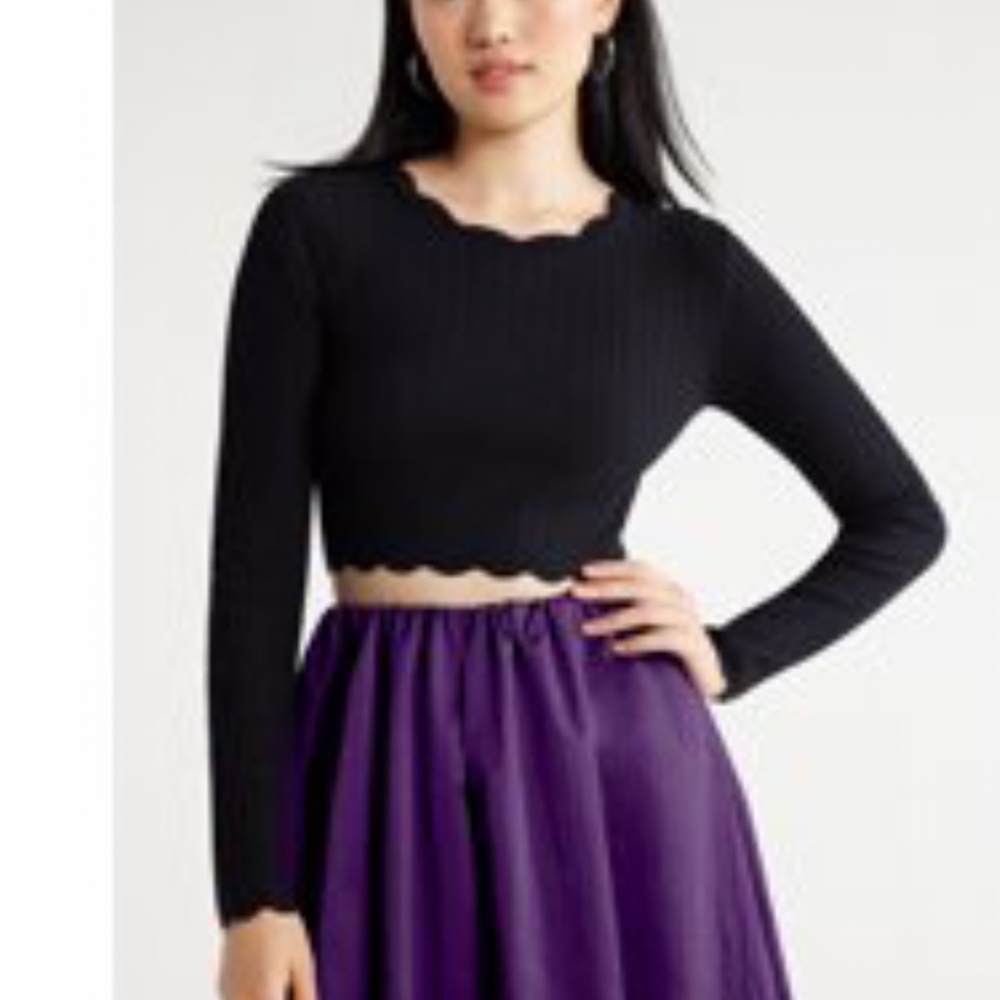 Scoop NYC Women’s Black Cropped Scalloped Top Size XL NWT